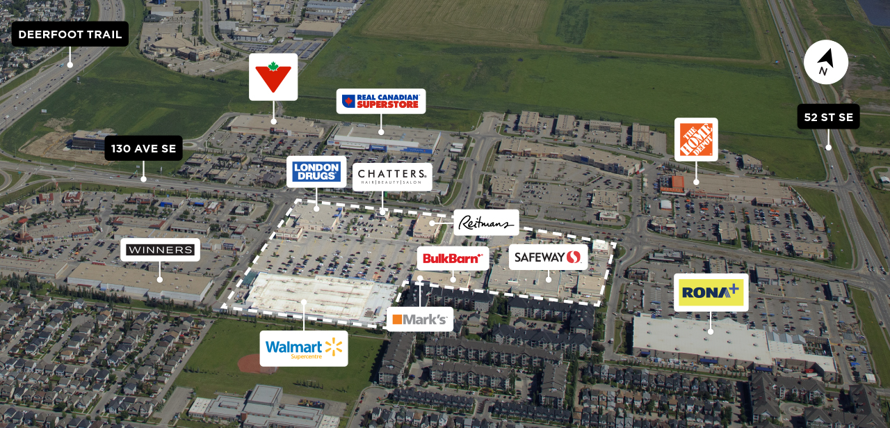 Property map of the SmartCentres Calgary shopping center showing highway accessibility 