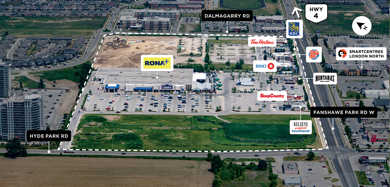 SmartCentres London Northwest property map showing highway accessibility