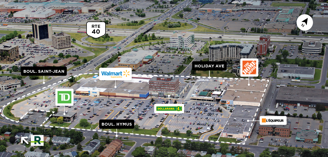 SmartCentres Pointe-Claire property map highlighting easy accessibility to Autoroute 40